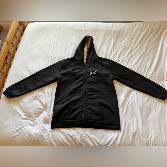 Tops - Black Love Sherpa-Lined Full-Zip Hoodie Jacket Cozy & Warm – New Without Tags